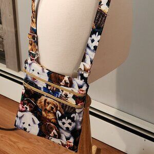 Handmade Crossbody Double Zipper Bag - Puppies